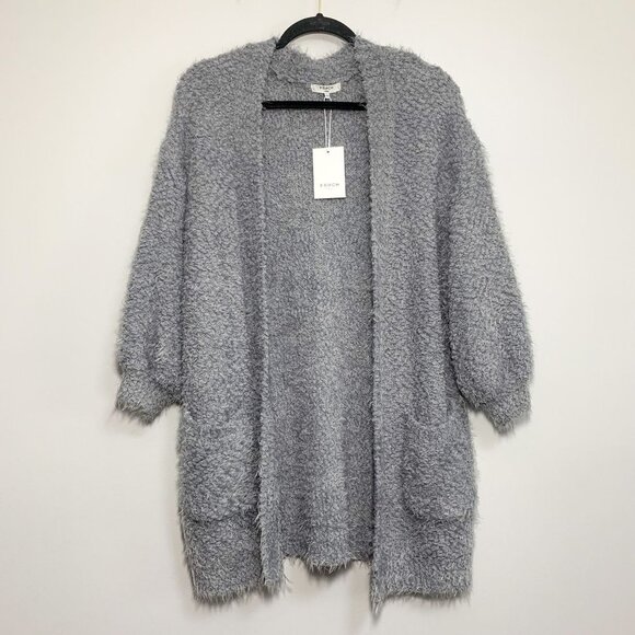 FRNCH Paris Eyelash Two Pocket Gray Cardigan NWT - Picture 3 of 9